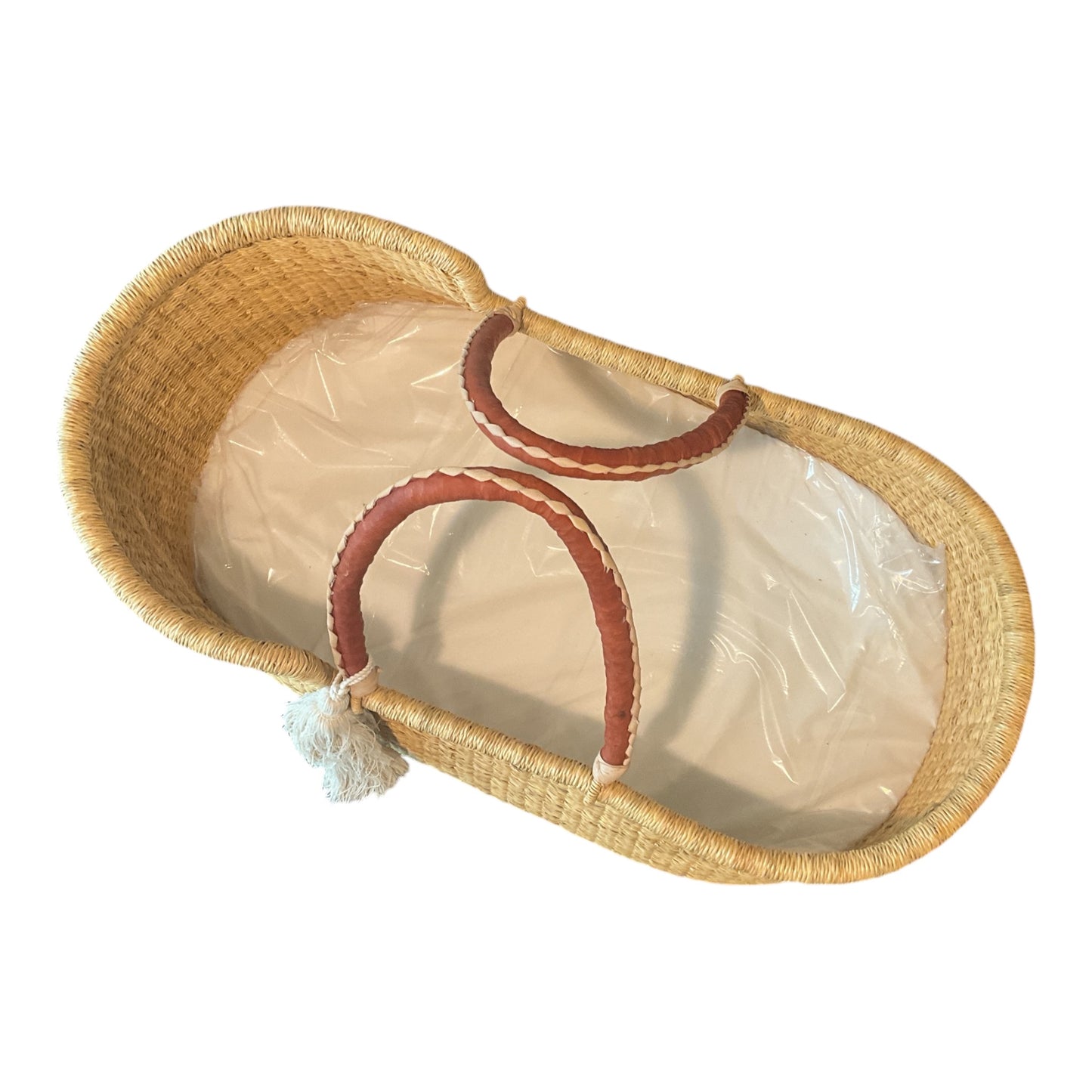 Natural- African Moses Basket - Cognac + Cream Handle