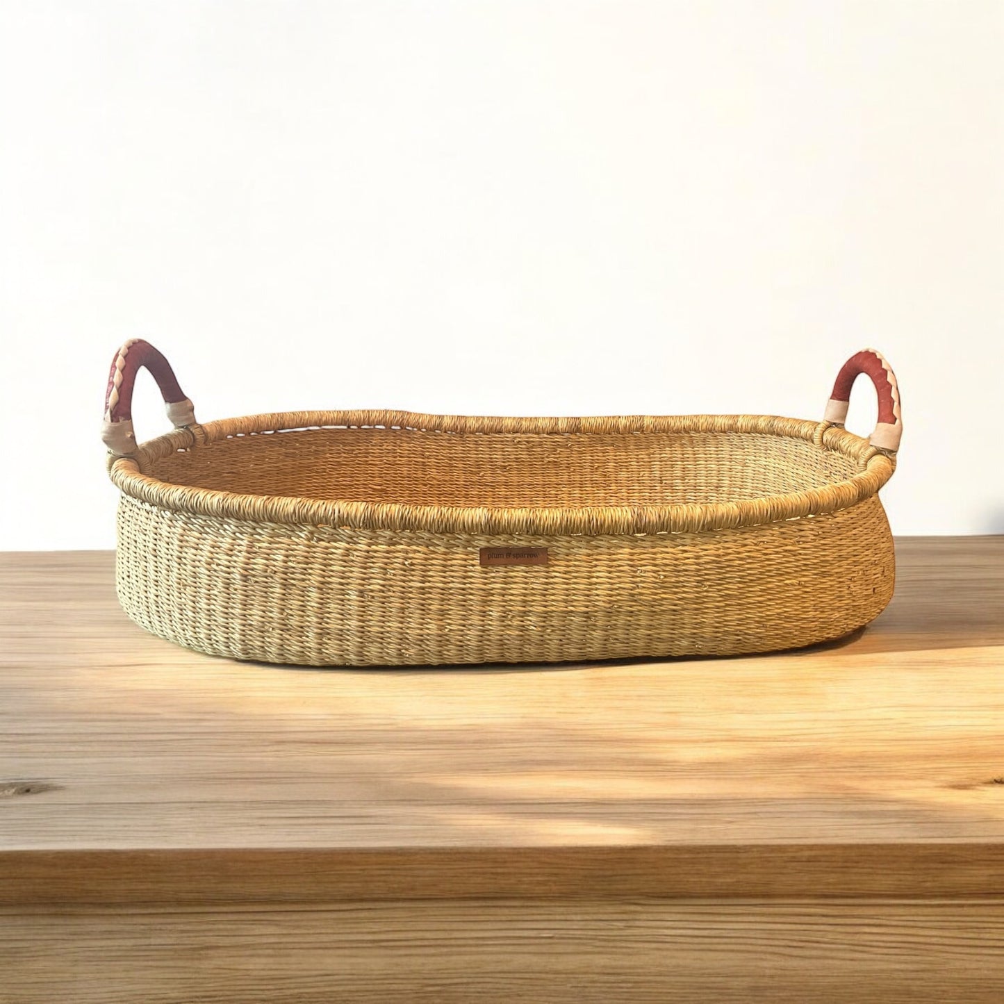 Natural- Changing Basket- Cognac + Cream Handle