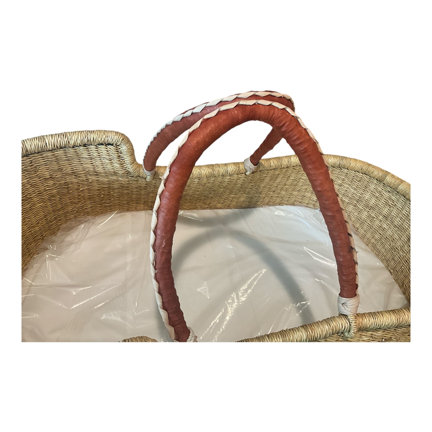 Natural- African Moses Basket - Cognac + Cream Handle