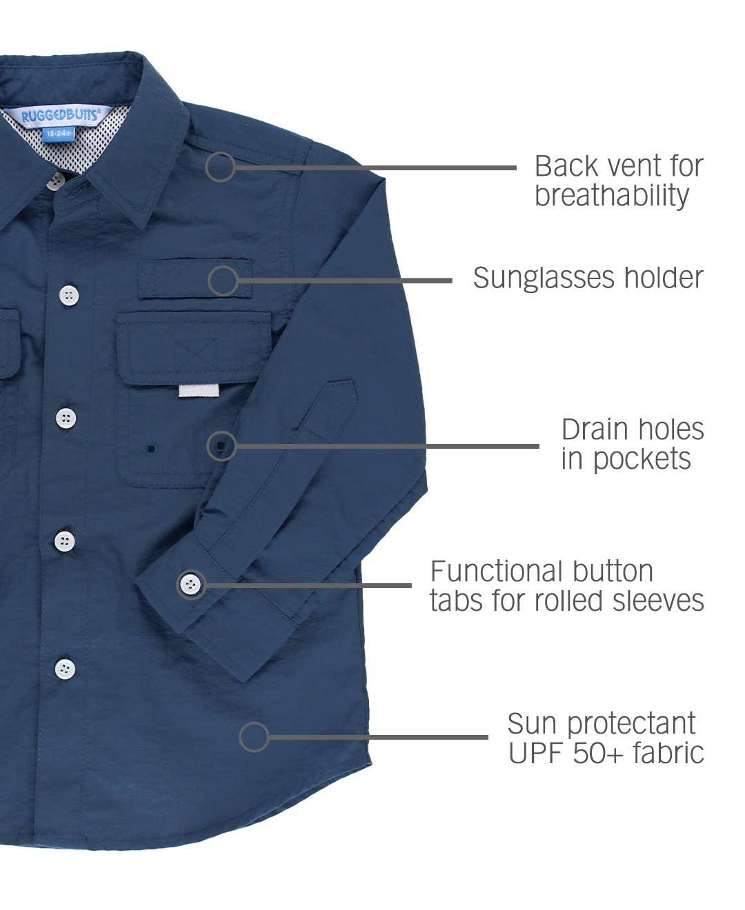 Navy Sun Protective Button Down Shirt