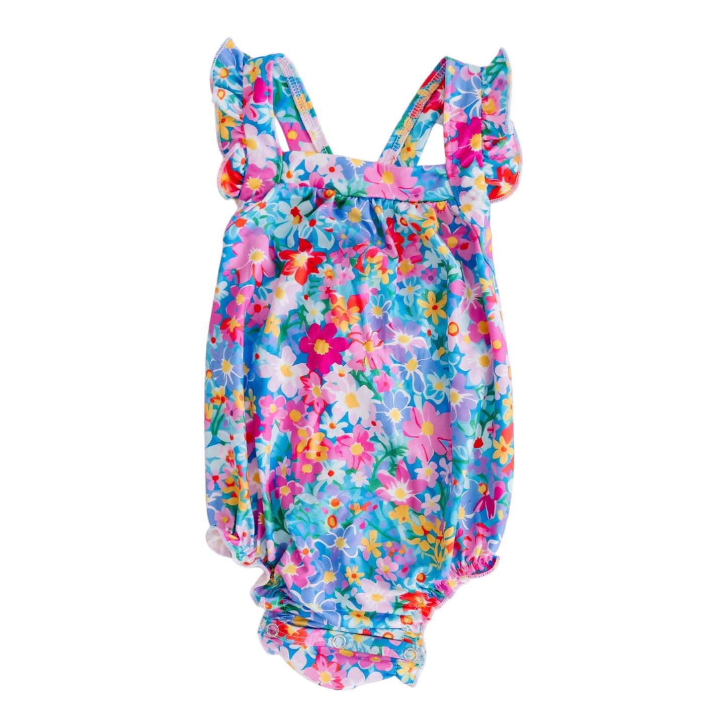 Floral Ruffle Cross Back Romper