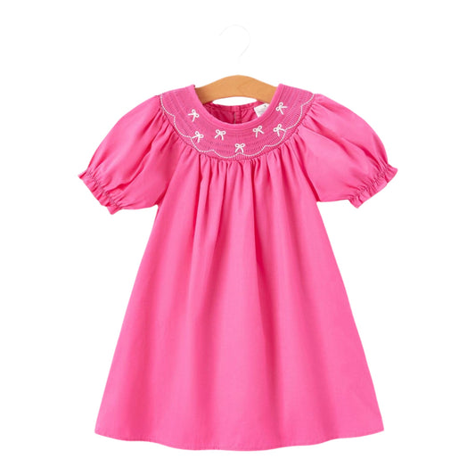 Hot Pink Bow Smocked Dress