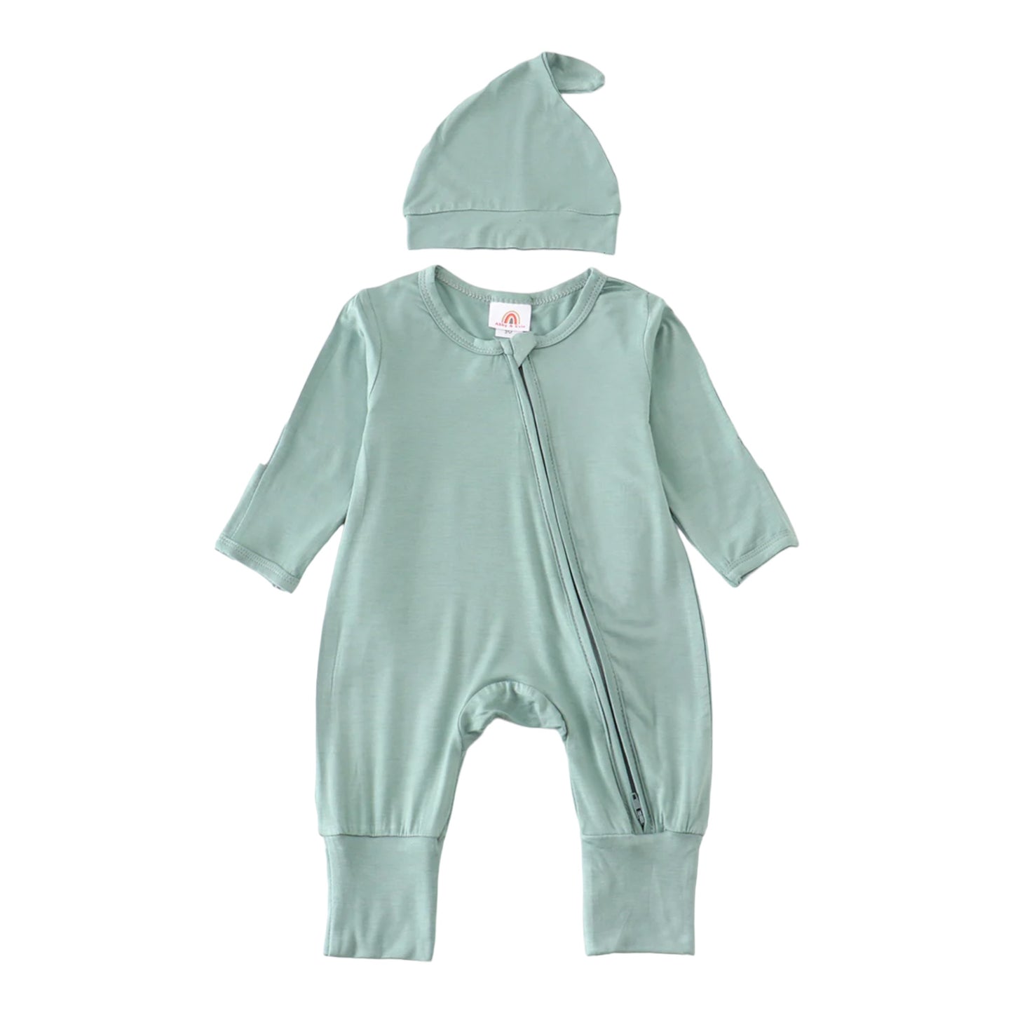 Sage Zipper Romper with Hat