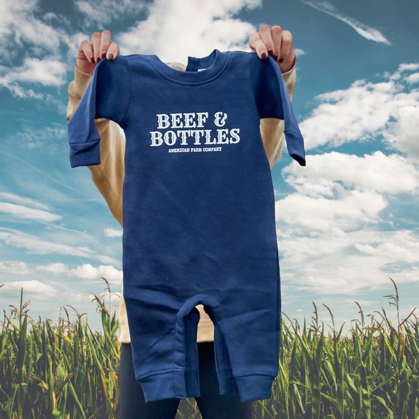 Western ‘Beef & Bottles’ Baby Fleece One Piece