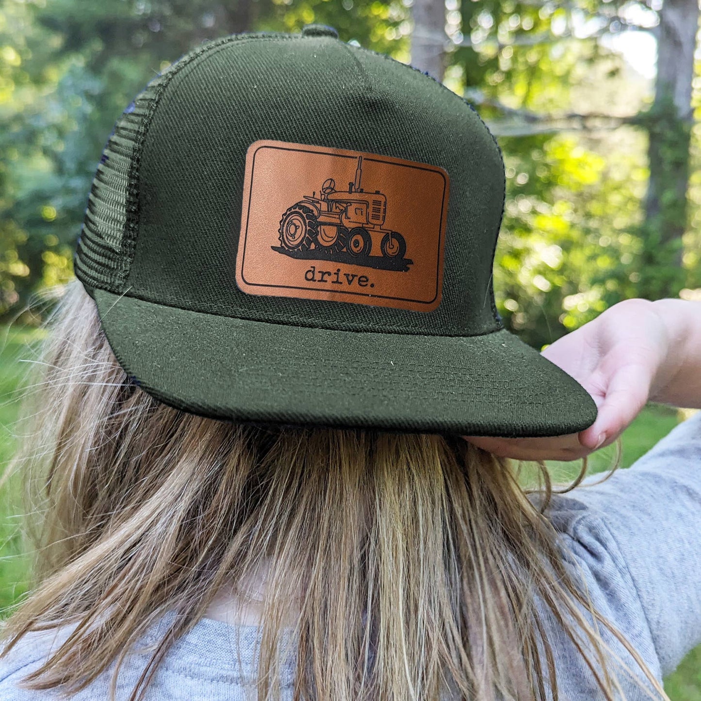 Green "Drive" Tractor Farm Kids Trucker Hat