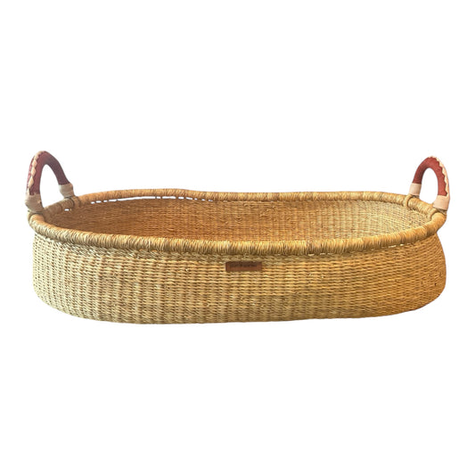 Natural- Changing Basket- Cognac + Cream Handle