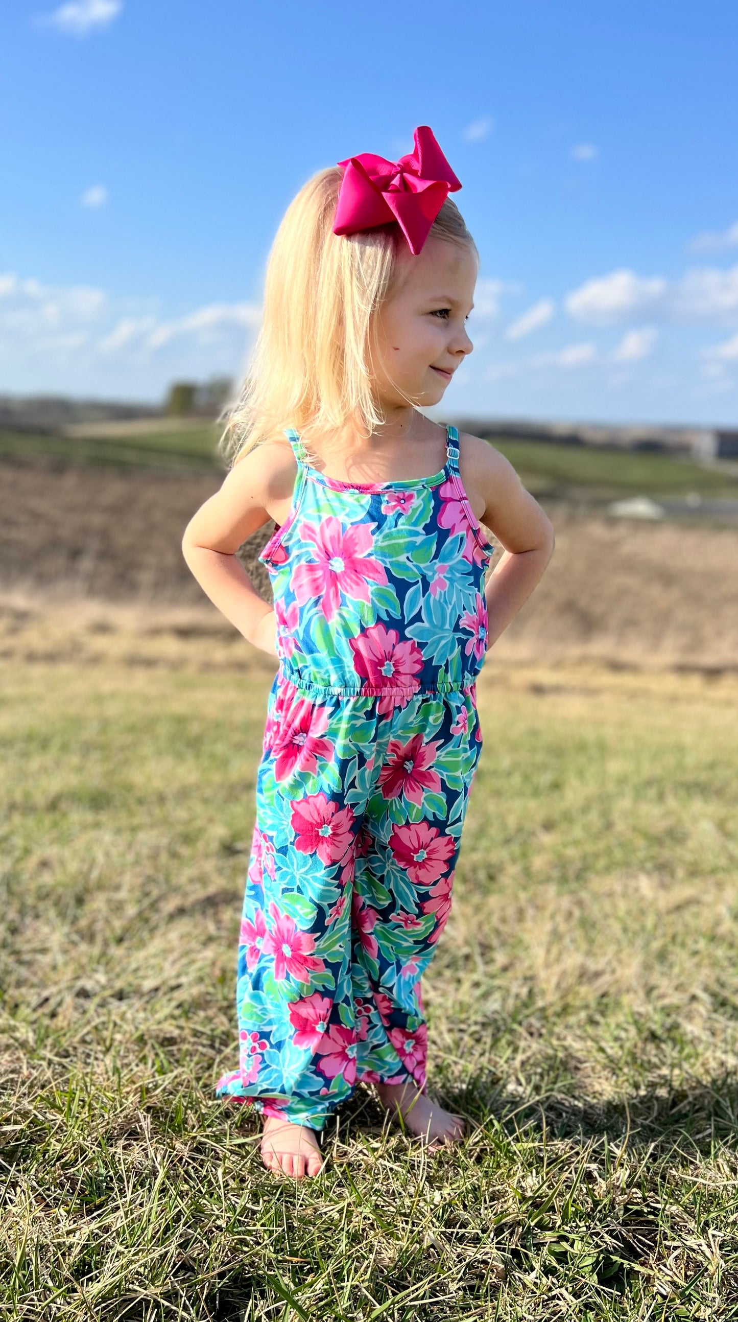 Bright Pink Tropical Jumpsuit With Pockets