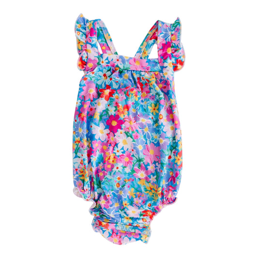 Floral Ruffle Cross Back Romper