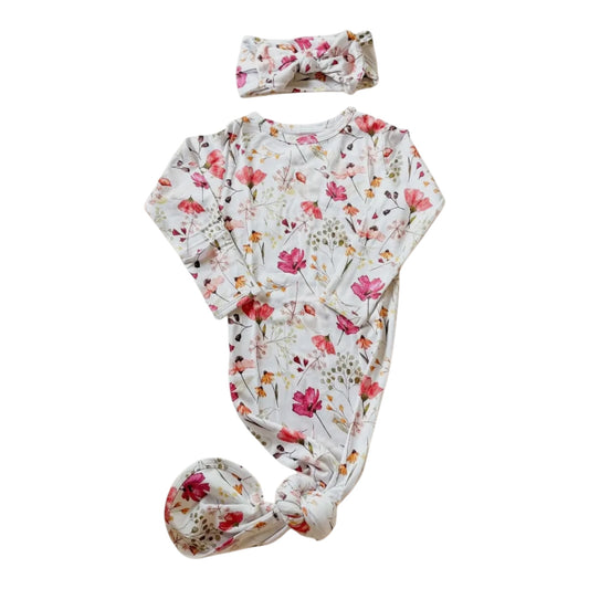 Wildflower Bamboo Newborn Gown and Headband Set