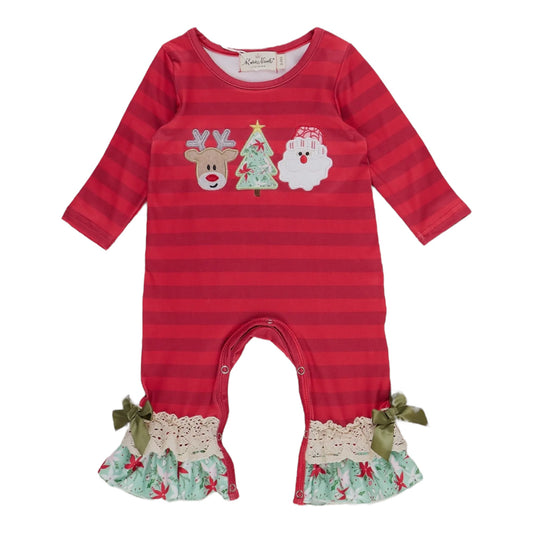 Jolly Reindeer Striped Ruffle Romper