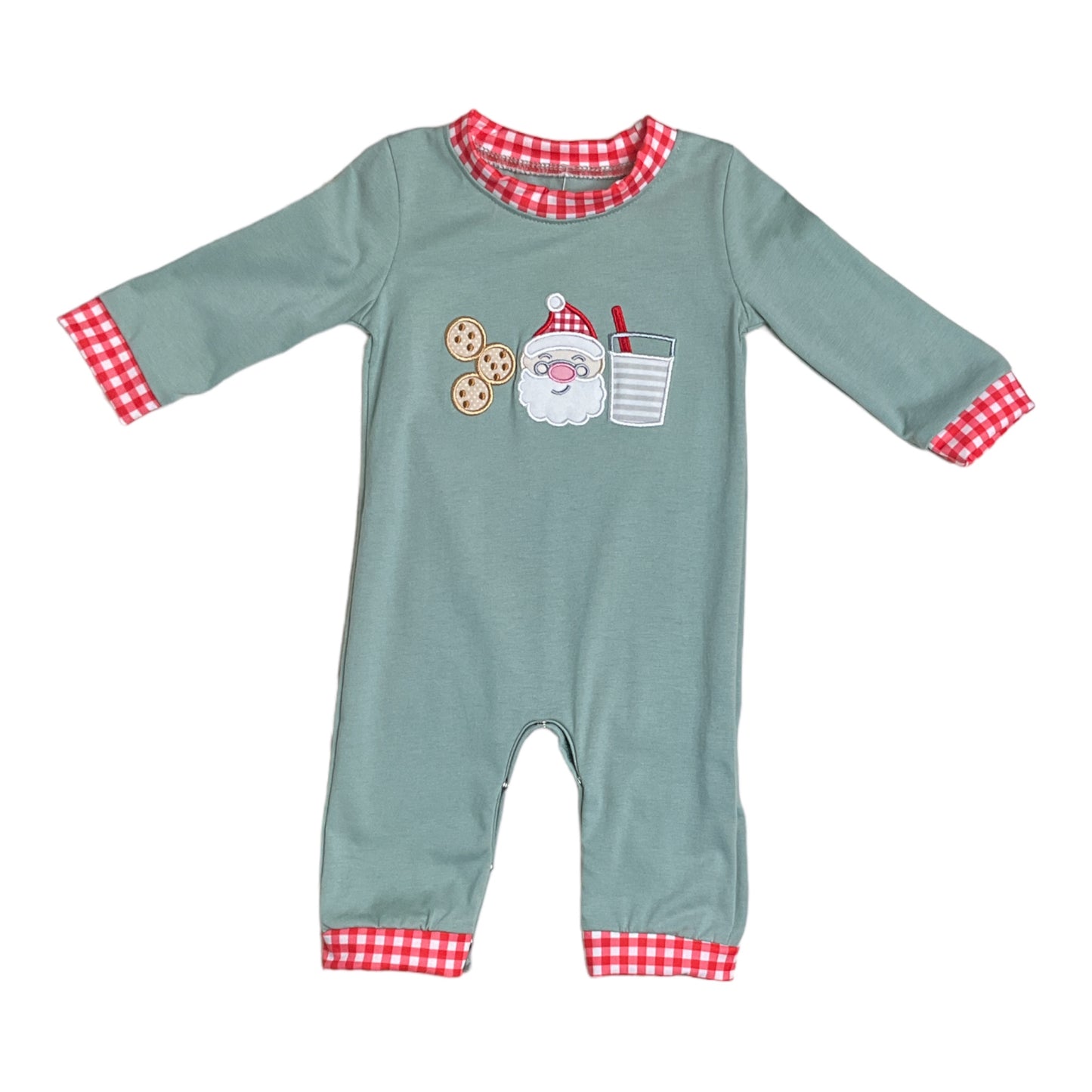 Green Santa and Cookies Appliqué Romper