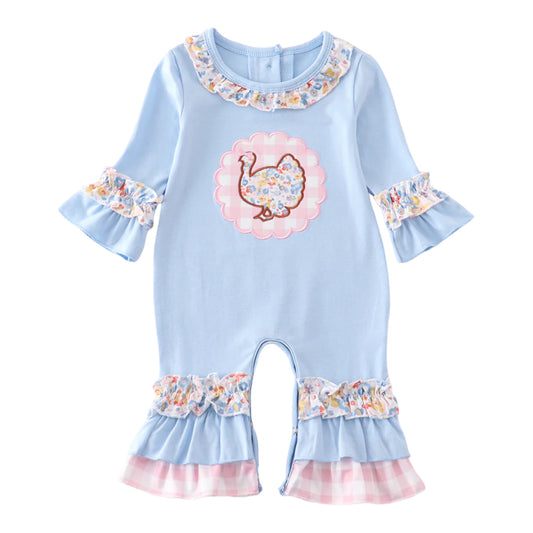 Blue Turkey Appliqué Ruffle Romper