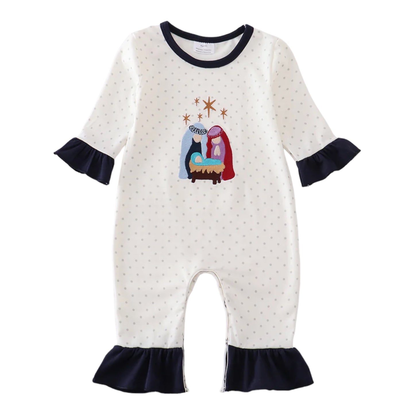 Navy Nativity Embroidered Girl Romper