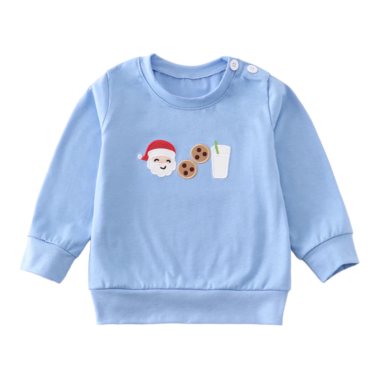 Blue Santa Cookies and Milk Appliqué Sweatshirt