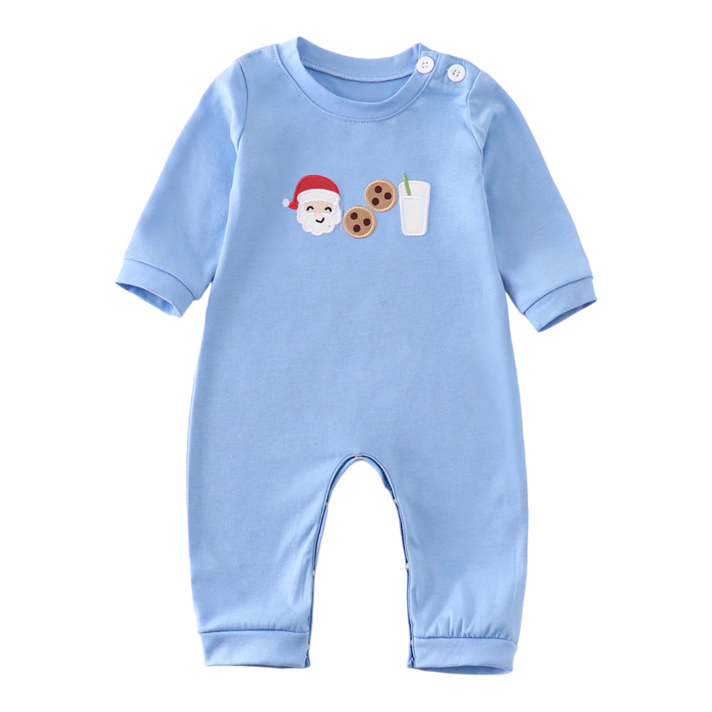 Blue Santa Cookies and Milk Appliqué Romper