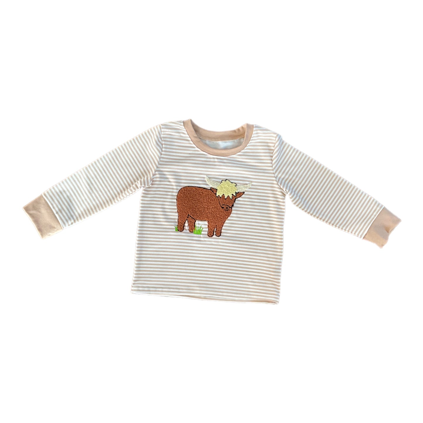 Brown Stripe Highland Cow French Knot Top
