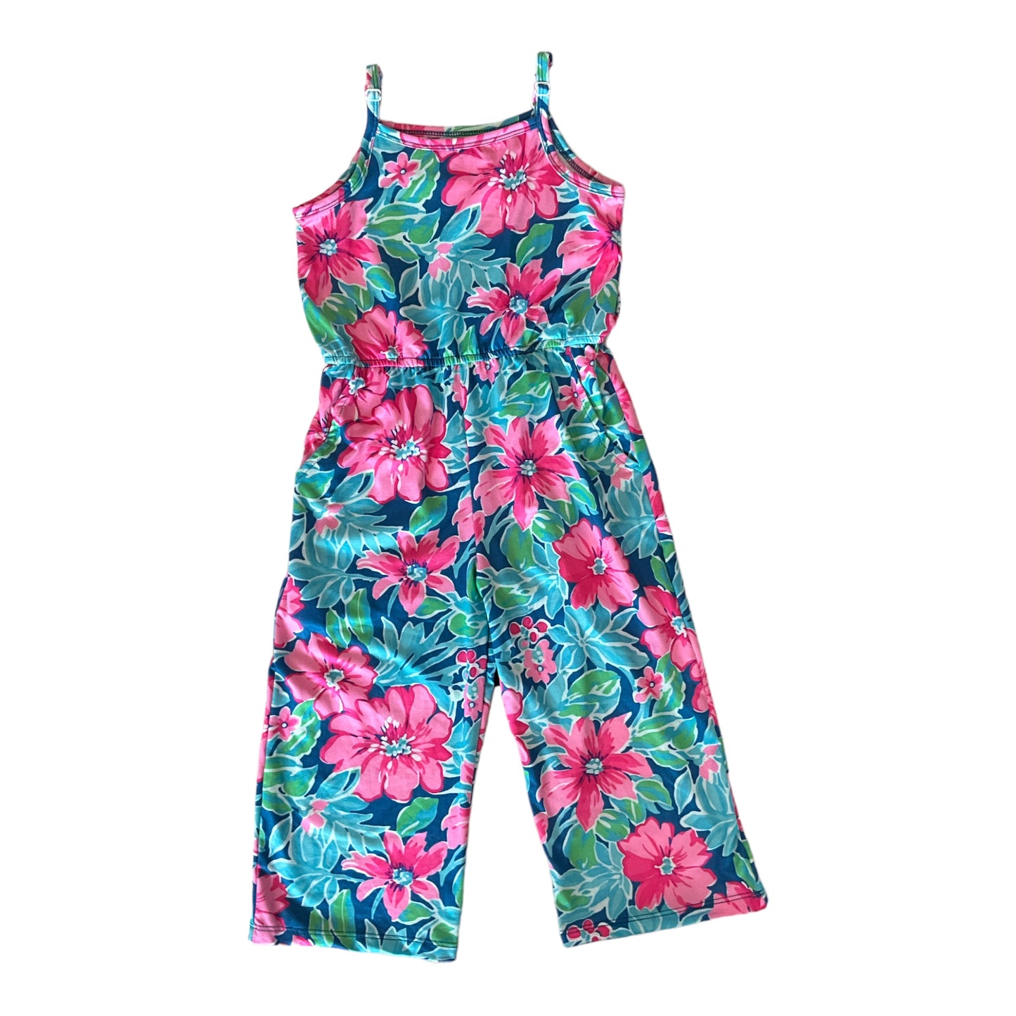 Bright Pink Tropical Jumpsuit With Pockets
