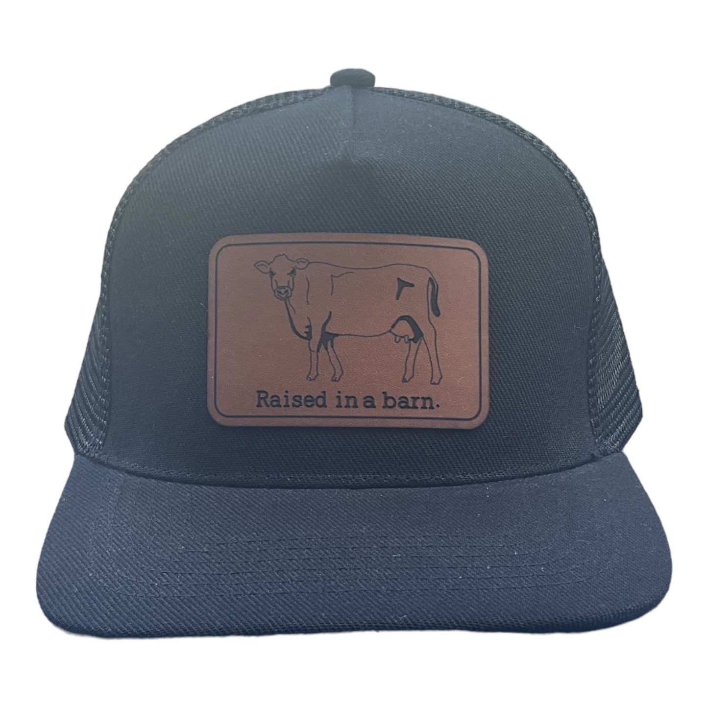 Black "Raised in a barn" Kids Farm Trucker Hat