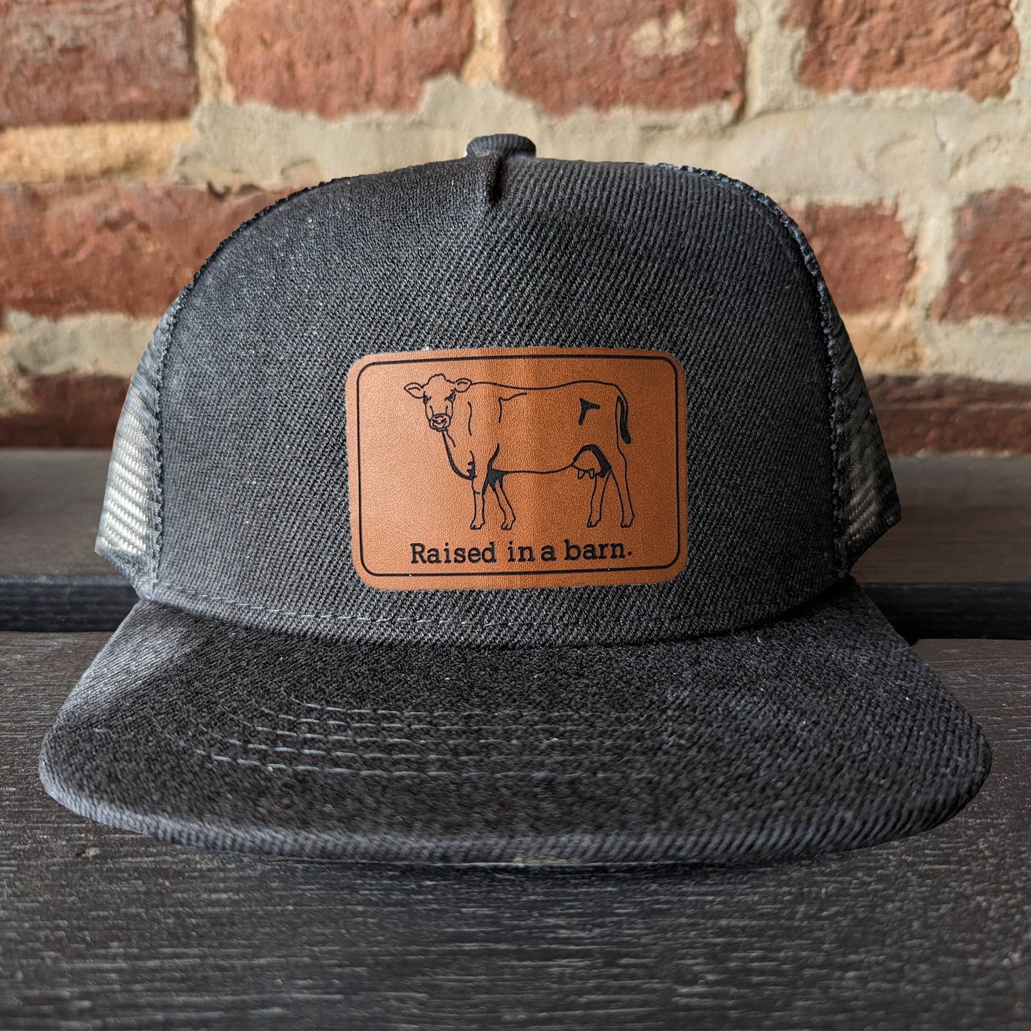 Black "Raised in a barn" Kids Farm Trucker Hat