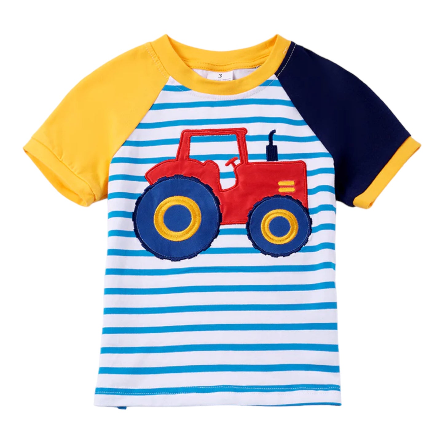 Blue Stripe Tractor Appliqué Boy Top