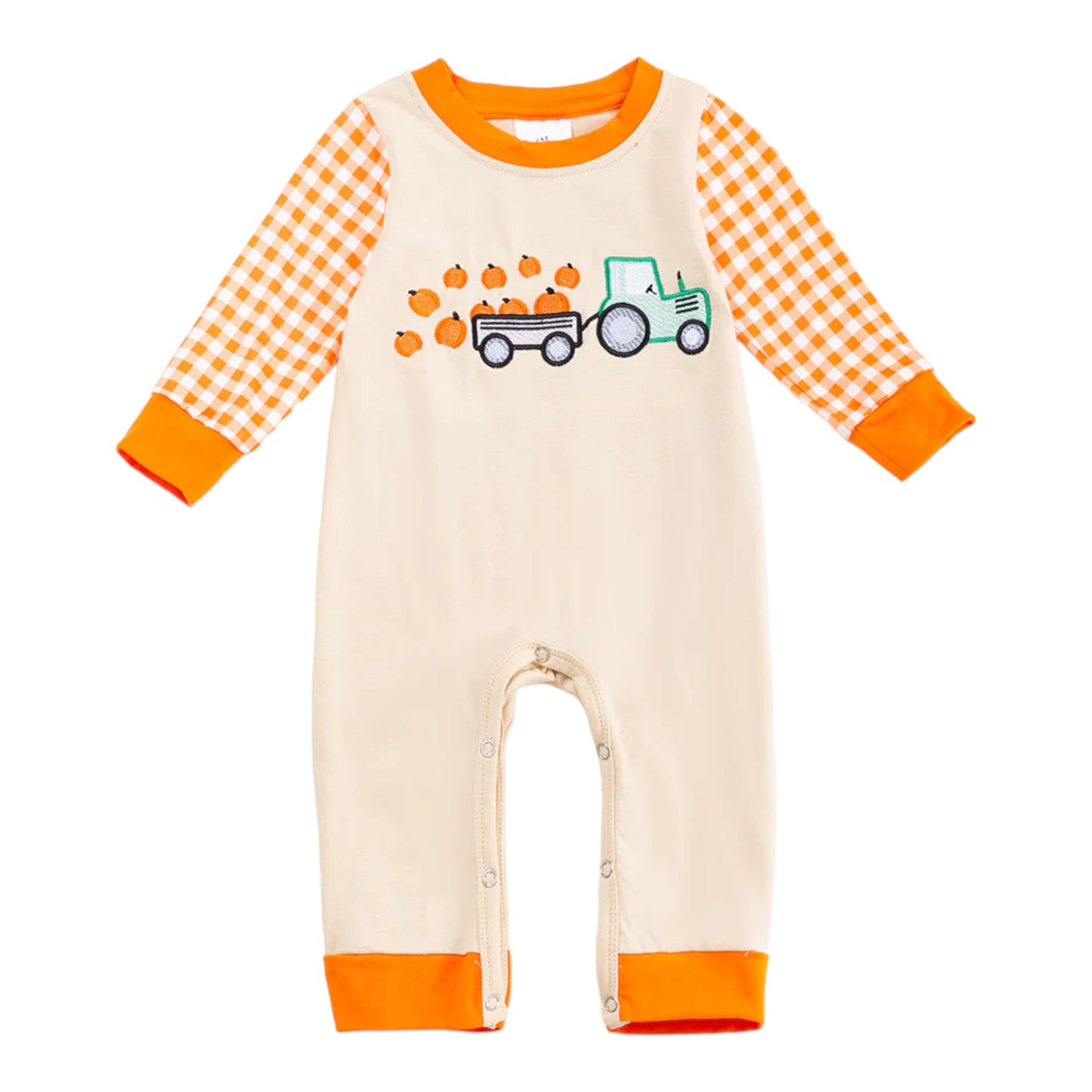 Beige Pumpkin Truck Appliqué Boy Romper