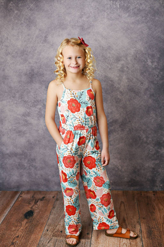 Sage & Coral Floral Jumpsuit With Pockets