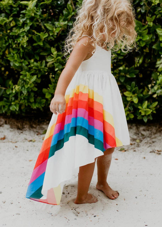 Vivid Rainbow Halter Hi-Lo Dress